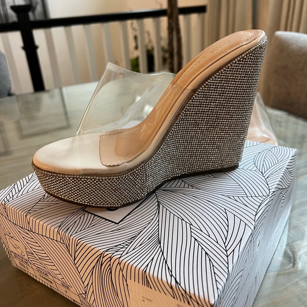 Chase + Chloe Silver White Wedge Shoes